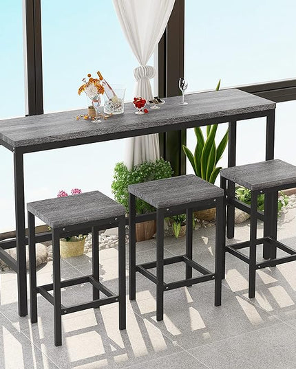 NicBex Kitchen Table Set Dining Room Table Set Modern Design Kitchen Dining Table, Pub Table, Long Dining Table Set with 3 Stools for Kitchen, Apartment, Easy Assembly, Gray - LeafyLoom