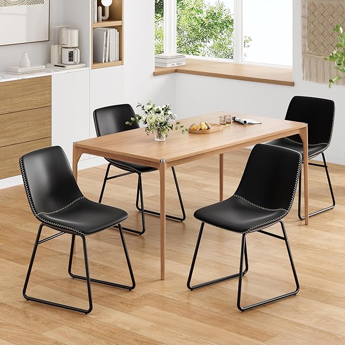 Dining Chairs Set of 4, Kitchen & Dining Room Chairs Dining Chairs Midcentury Modern Chair, Mid Century Faux Leather Dining Chair Comfortable,Dining Chair for Home - LeafyLoom