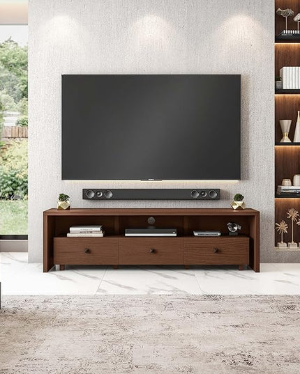 Techni Mobili Elegant 75" with Storage TV Stand, Hickory - LeafyLoom