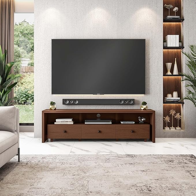 Techni Mobili Elegant 75" with Storage TV Stand, Hickory - LeafyLoom