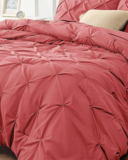 Bedsure Twin Comforter Set with Sheets - 5 Pieces Twin Bedding Sets, Twin Bed in a Bag with Comforter, Sheets, Pillowcase & Sham (Coral Red) - LeafyLoom