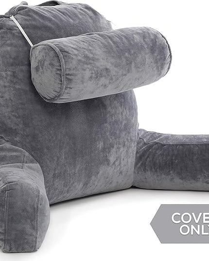 Husband Pillow XXL Cover Only Dark Grey, Cozy Microfiber Bed Rest Pillow Cover with Arms - Array of Colors - Generous Side and Back Pockets for Your Favorite Comfy Reading Pillow - LeafyLoom