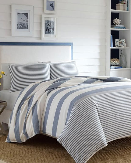 Nautica - Queen Comforter Set, Cotton Reversible Bedding with Matching Shams, Mediterranean Inspired Home Decor for All Seasons (Fairwater Blue, Queen) - LeafyLoom