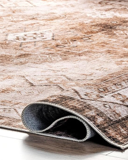 nuLOOM Dorota Machine Washable Geometric Medallion Ultra Thin Area Rug, 8' x 10', Beige - LeafyLoom