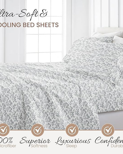 Linen Market 4 Piece King Bedding Sheet Set (Light Blue Floral) - Sleep Better Than Ever with These Ultra-Soft & Cooling Bed Sheets for Your King Size Bed - Deep Pocket Fits 16" Mattress - LeafyLoom