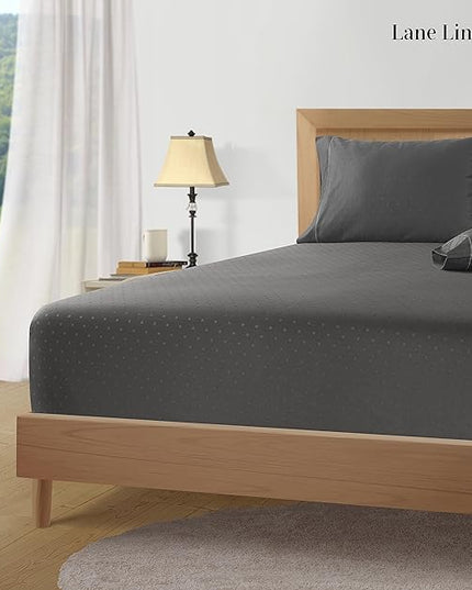 LANE LINEN 100% Egyptian Cotton Bed Sheets - 1000 Thread Count 3PC Twin XL Sheets Set, Bedding Sheets, Sateen Weave, Luxury Hotel Sheets, Fits Upto 16" Mattress, Swiss Dot - Charcoal - LeafyLoom