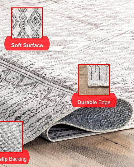 nuLOOM Hettie Transitional Tribal Machine Washable Ultra Thin Area Rug, 6' x 9', Light Grey - LeafyLoom