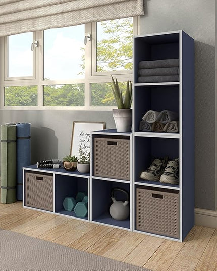 Apexa 2 Cube Storage Organizer Shelves, Stackable Wood Bookcase Fits Cubby Bins for Organization, Dorm Teen Room Decor & Home Office, Steel Blue - LeafyLoom