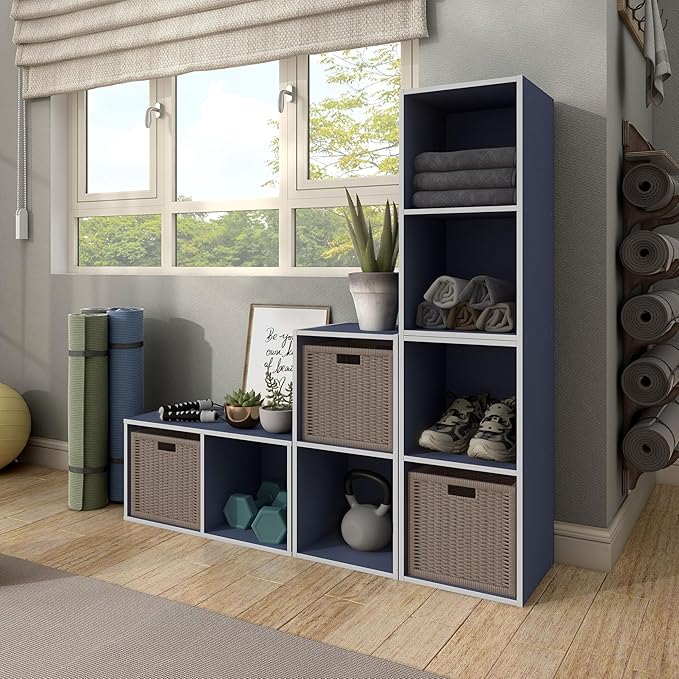 Apexa 2 Cube Storage Organizer Shelves, Stackable Wood Bookcase Fits Cubby Bins for Organization, Dorm Teen Room Decor & Home Office, Steel Blue - LeafyLoom