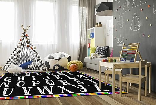 Flagship Carpets Colorful Abc's Multicolor Border Area Rug for Childrens Classroom, at Home Education or Kids Play Room, 6' x 8'4", Rectangle - LeafyLoom