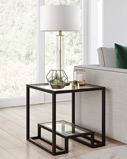 Henn&Hart 22" Wide Square Side Table in Blackened Bronze, Table for Living Room, Bedroom - LeafyLoom
