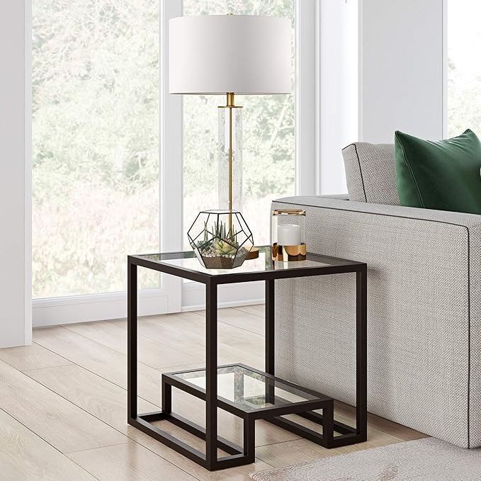 Henn&Hart 22" Wide Square Side Table in Blackened Bronze, Table for Living Room, Bedroom - LeafyLoom
