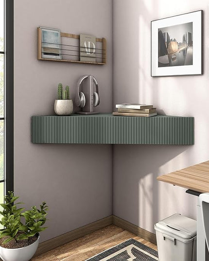 24/7 Shop at Home French 47 inch Modern Floating TV Console Table with 3D Wavy Panel Door, Wood Entertainment Center with Storage Space, Wall Corner Shelf for Living Room, Bedroom, Office, Sage Green - LeafyLoom