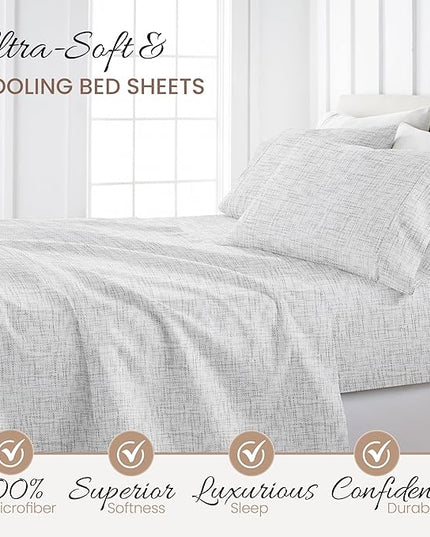 Linen Market 4 Piece Full Bedding Sheet Set (White Chambray) - Sleep Better Than Ever with These Ultra-Soft & Cooling Bed Sheets for Your Full Size Bed - Deep Pocket Fits 16" Mattress - LeafyLoom