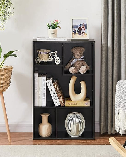 VECELO 5 Cube Modern Bookcases, Fits Tallest Hardcovers, Vertical or Horizontal Use Available, 31 Inch High Cubby Storage Organizer, Suit for Living Room, Bedroom, Children Room, Black - LeafyLoom