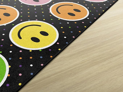 Flagship Carpets Smiley Seating (Seats 20) Classroom Area Rug or Educational Learning Mat, Kids Room or Playroom Carpet, 6' x 8'4", Black/Multi - LeafyLoom