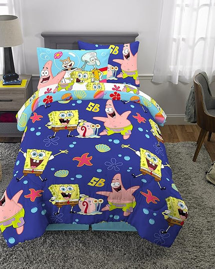Franco Kids Bedding Super Soft Comforter and Sheet Set with Sham, 5 Piece Twin Size, Spongebob Squarepants - LeafyLoom