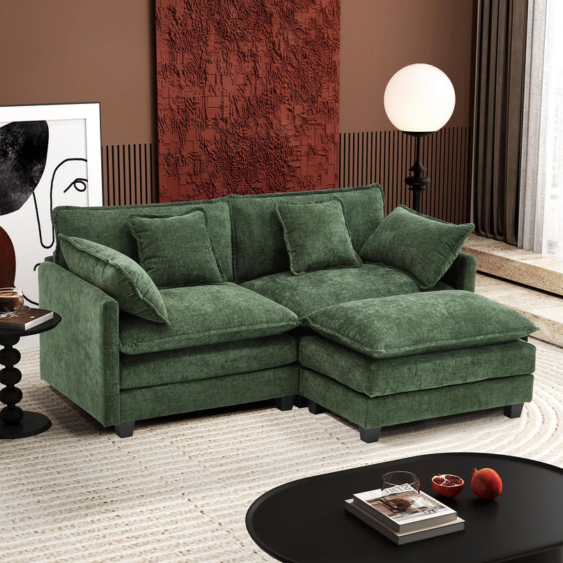 Ihanherry 111.4" L Shaped Modern Sofa Modular Sectional Cloud Couch with Ottoman, 4-Seat Chenille Deep Seat Sofa with Pillow for Living Room, Bedroom and Apartment, Beige LeafyLoom