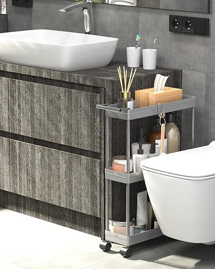 Simple Houseware Kitchen Cart Storage 3-Tier Slim/Super Narrow Shelves with Handle, 26.5'' Height/5.5'' Width for Narrow Place, Grey - LeafyLoom