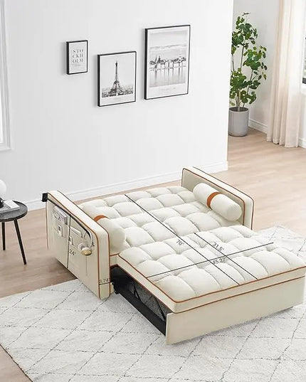 Multi-Functional Convertible Sleeper Sofa Pull Out Bed with Phone Stand and Side Pockets, 3 in 1 Futon Loveseat Couch Pullout Sofabed w/Reclining Backrest and Pillows for Living Room Office RV - LeafyLoom