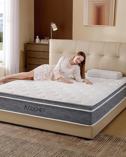 Acochey12 Inch King Mattress Memory Foam and Spring Hybrid King Size Mattresses,Medium Firm Feel Grey Mattress in a Box, Quality Comfort and Adaptive Support Breathable Cooling King Mattresses. - LeafyLoom