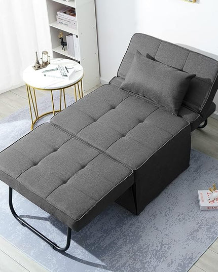 Sofa Bed, 4 in 1 Multi-Function Folding Ottoman Breathable Linen Couch Bed with Adjustable Backrest Modern Convertible Chair for Living Room Apartment Office, Dark Grey - LeafyLoom