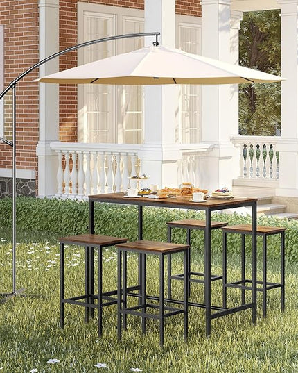 Dining Table Set for 4, Bar Table and Chairs Set, Square Bar Table with 4 High Stools with Footrest, Industrial Counter Height Dining Pub Bar Table Set for 2, for Home Kitchen Breakfast, Rustic Brown - LeafyLoom