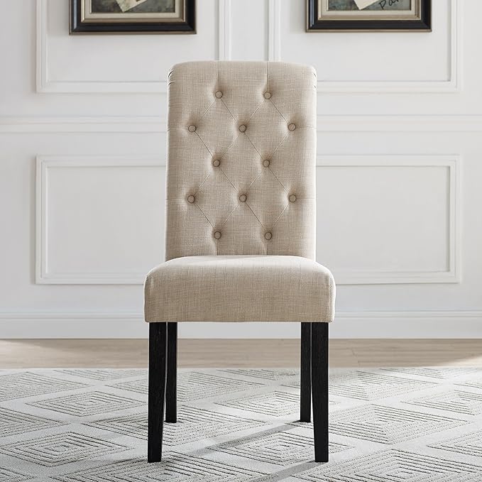 Roundhill Furniture Leviton Solid Wood Tufted Asons Dining Chairs, Set of 2, Tan - LeafyLoom
