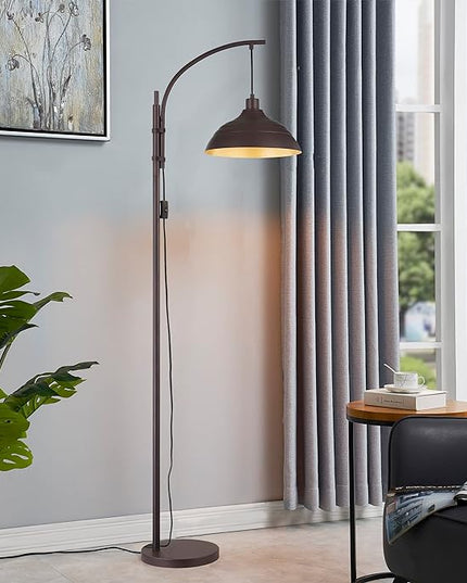WOXXX Industrial Floor Lamp Modern Rustic Task Floor Lamp in Aged Bronze Finish, Standing Lamp farmhouse arc floor lamps for Living room Bedrooms Office Vintage arched bright tall Reading lamp - LeafyLoom