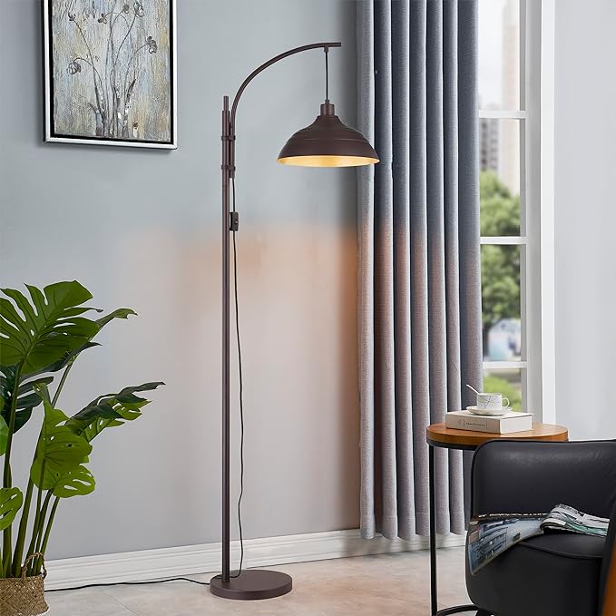 WOXXX Industrial Floor Lamp Modern Rustic Task Floor Lamp in Aged Bronze Finish, Standing Lamp farmhouse arc floor lamps for Living room Bedrooms Office Vintage arched bright tall Reading lamp - LeafyLoom