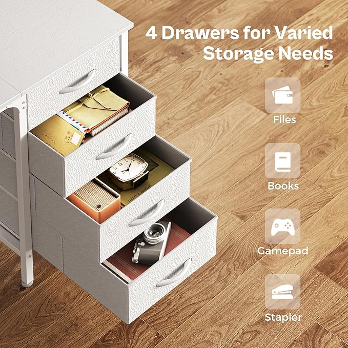 55 Inch Computer Desk with 4 Drawers, Office Desk with Mesh Shelf, Gaming Desk, Large Storage, Writing Desk Work Desk for Home Office, Study, Bedroom, Work from Home, White - LeafyLoom