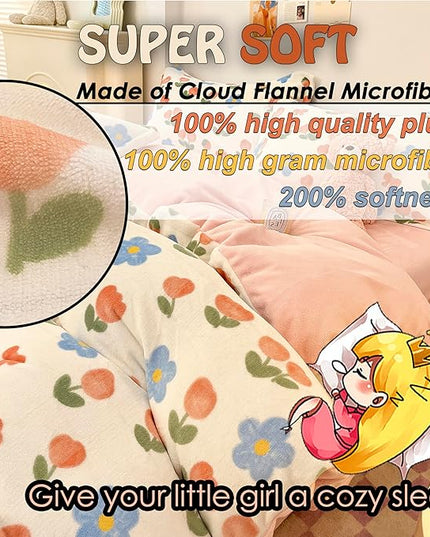 MorroMorn Twin Bedding Sets, Pink Tulips Floral Duvet Cover Set, Plush Fluffy Comforter Covers Lightweight Blanket Ultra Soft Cute for Girls Kids Toddler Teen Preppy Twin/Twin XL Size - LeafyLoom