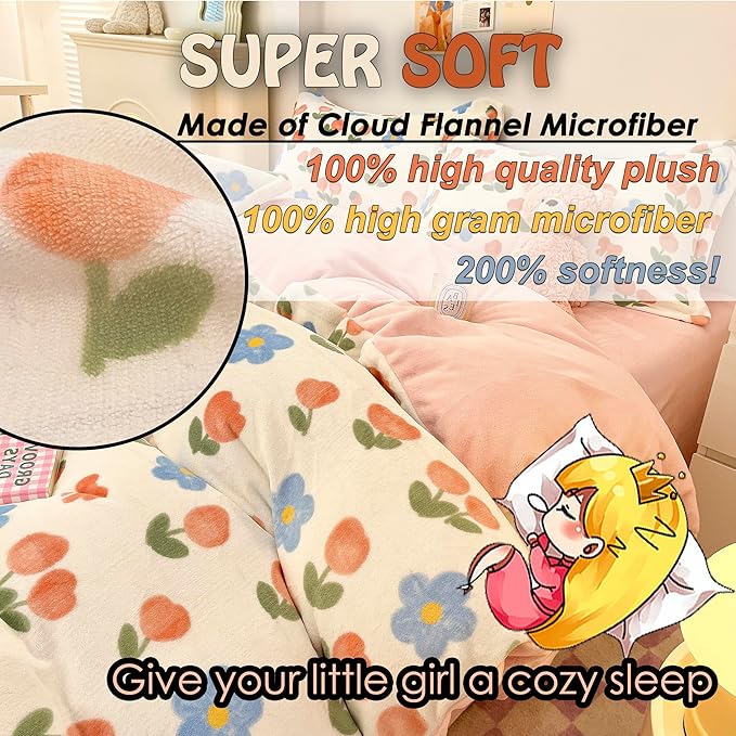 MorroMorn Twin Bedding Sets, Pink Tulips Floral Duvet Cover Set, Plush Fluffy Comforter Covers Lightweight Blanket Ultra Soft Cute for Girls Kids Toddler Teen Preppy Twin/Twin XL Size - LeafyLoom