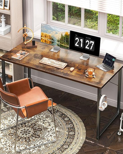 Coleshome 54 Inch Computer Desk, Modern Simple Style Desk for Home Office, Study Student Writing Desk, Vintage - LeafyLoom
