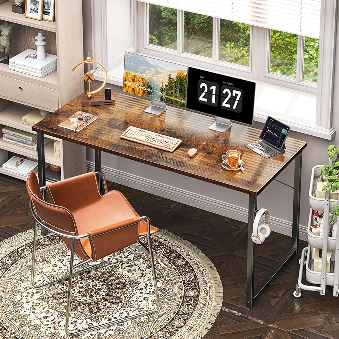 Coleshome 54 Inch Computer Desk, Modern Simple Style Desk for Home Office, Study Student Writing Desk, Vintage - LeafyLoom