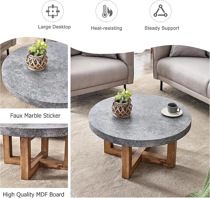 NicBex Dining Table Modern Round Retro Circular Coffee Table with A Diameter of 31.4 Inches, Made of MDF Material Suitable for Living Rooms Meeting Room Banquet Hall, Grey - LeafyLoom
