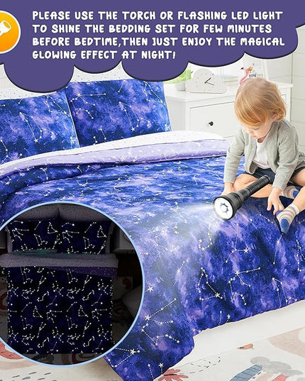 KALEIDOSPACE Full Size Comforter Sets - Bedding Sets Full 7 Pieces, Glow in The Dark Bed in A Bag Full, Lightweight Galaxy Bedding Sets for Kids, Teens, Women & Men - LeafyLoom
