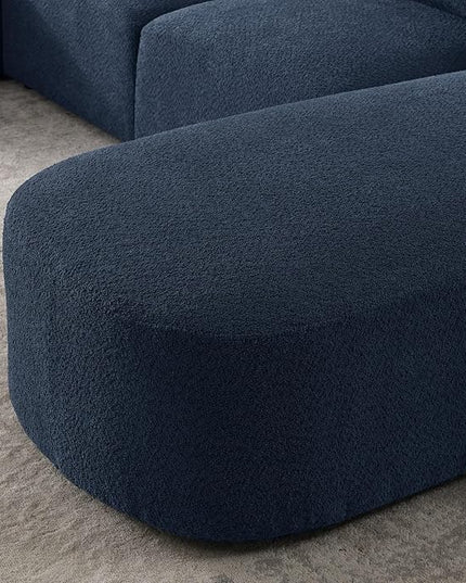 113" L-Shape Sectional Side Chaise and Ottoman, Modular Sofa, DIY Combination, Loop Yarn Fabric for Living Room, Apartment, 113inch, Blue Left - LeafyLoom