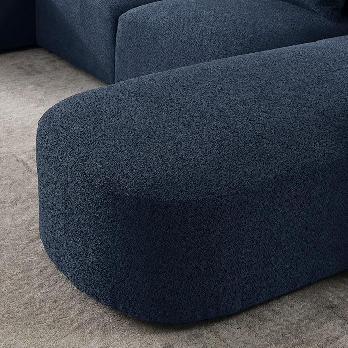 113" L-Shape Sectional Side Chaise and Ottoman, Modular Sofa, DIY Combination, Loop Yarn Fabric for Living Room, Apartment, 113inch, Blue Left - LeafyLoom