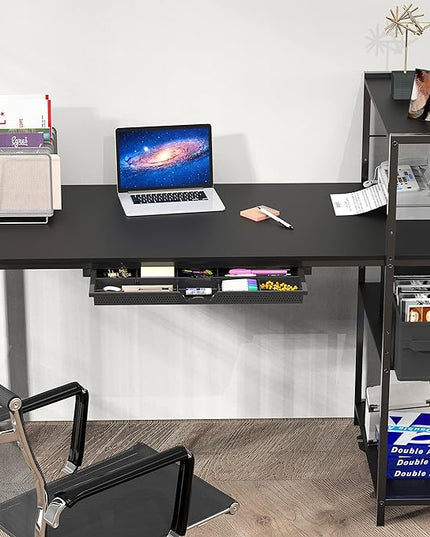 SHW 46-Inch Mission Desk with Side Shelf, 24" Deep, Black - LeafyLoom