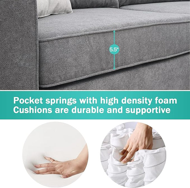 91" Modern Upholstered Living Room Sectional Sofa,with 3 Pillows,L Shape Wood Frame Furniture Couch,w/Track Armrests,Cushions and Legs,for Dorm, Apartment,Studio,Office,Grey - LeafyLoom
