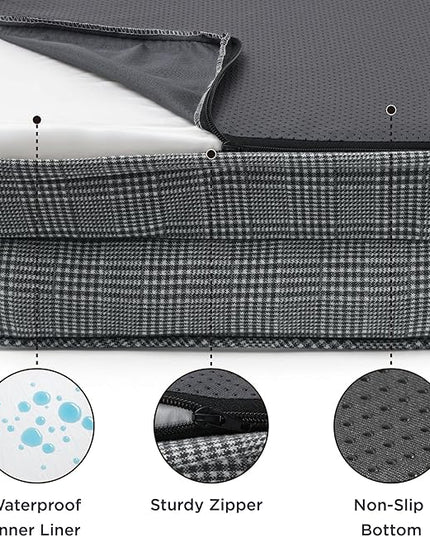 Bedsure Small Orthopedic Dog Bed - Washable Bolster Dog Sofa Beds for Small Dogs, Supportive Foam Pet Couch Bed with Removable Washable Cover, Waterproof Lining and Nonskid Bottom Couch, Black Checks BEDSURE