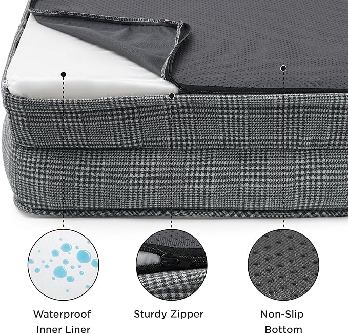 Bedsure Small Orthopedic Dog Bed - Washable Bolster Dog Sofa Beds for Small Dogs, Supportive Foam Pet Couch Bed with Removable Washable Cover, Waterproof Lining and Nonskid Bottom Couch, Black Checks BEDSURE