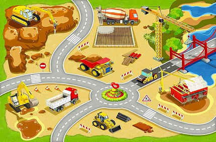 Booooom Jackson Kids Construction Site Play Rug Non-Slip Construction Vehicles Play Mat for Driving Toy Cars Daycare Nursery Preschool Playroom Kids Car Activity Carpet - LeafyLoom
