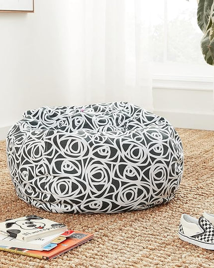 Posh Creations Bean Bag Chair for Kids, Teens, and Adults Includes Removable and Machine Washable Cover, 48in - X-Large, Canvas Roses Gray - LeafyLoom