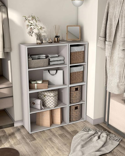 Apexa 2-Tier Cube Storage Organizer Shelves, Stackable Wood Bookcase Fits Cubby Bins for Organization, Dorm Teen Room Decor & Home Office, Greige - LeafyLoom