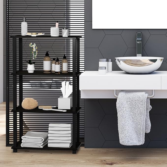 Furinno Turn-N-Tube 4-Tier Multipurpose Shelf Display Rack, Square Tube, Espresso/Black - LeafyLoom
