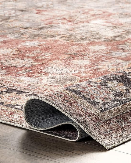 nuLOOM Emelina Traditional Persian Machine Washable Ultra Thin Area Rug, 8' x 10', Red - LeafyLoom
