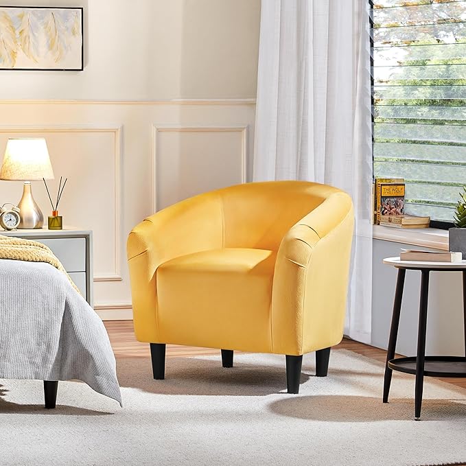 Yaheetech Yellow Chair, Accent Chair for Bedroom, Armchair for Living Room, Velvet Fabric Club Chair with Soft Padded Seat and Sturdy Legs for Bedroom Waiting Room, Yellow - LeafyLoom