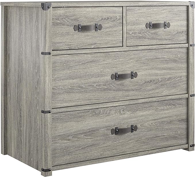 Little Seeds Nova 4 Drawer Storage Grey Dresser, Gray Oak - LeafyLoom